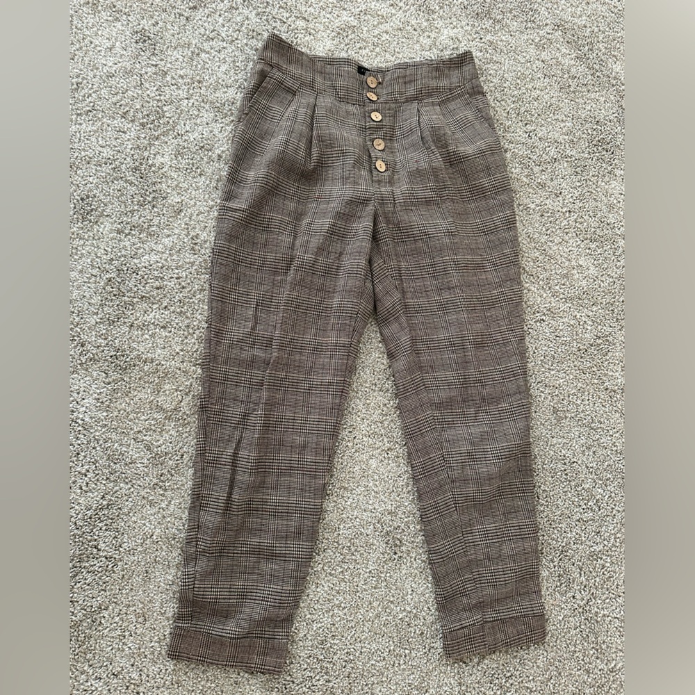 Plaid button high wasted pants